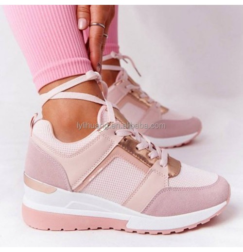 Large size women's summer New thick-soled wedge casual shoes lace-up sneakers PU leather walking women's shoes