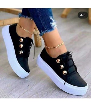 new trend Wholesale Lace up Slip on Women Tennis Sneakers Ladies Thick Sole Casual Shoes Solid Color Flats walking style shoes