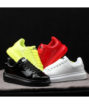 2024 New Men solid color Thick Bottom Lace-up Fashion Sneakers Korean version couple flats Casual white shoes for women