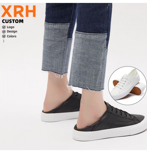 Wholesale New Solid Color Custom Logo White PU Slip On Low Top Unisex Walking Style Shoes For Women New Style